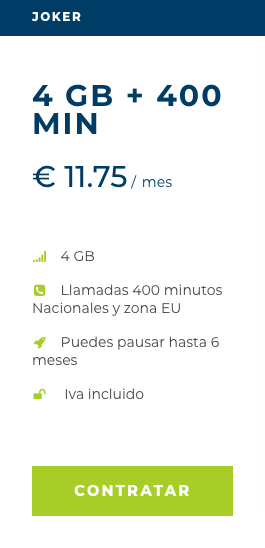 Tarifa Joker for best phone calls to Europe 4 Gb 11,75€