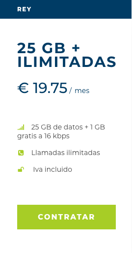 Tarifa móvil Rey de Mangatel 25 Gb más 1 Gb gratis a 16 kbps y llamadas ilimitadas